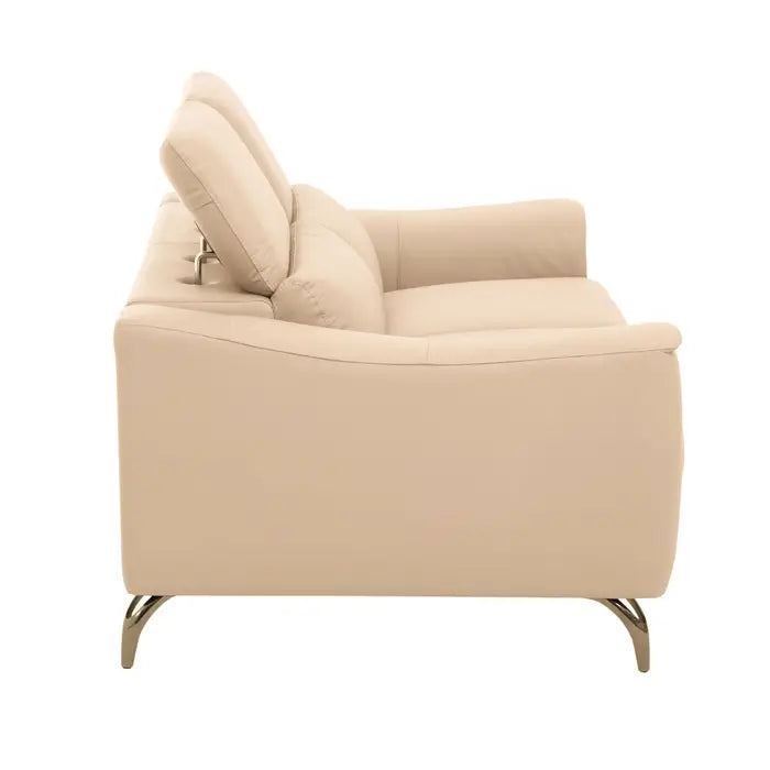 Padua 2 Seater Sofa, Cream Leather, Metal Legs, Back Armrests