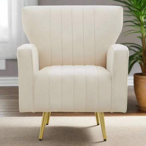 Hayley Accent Armchair , Natural Velvet, Gold Legs