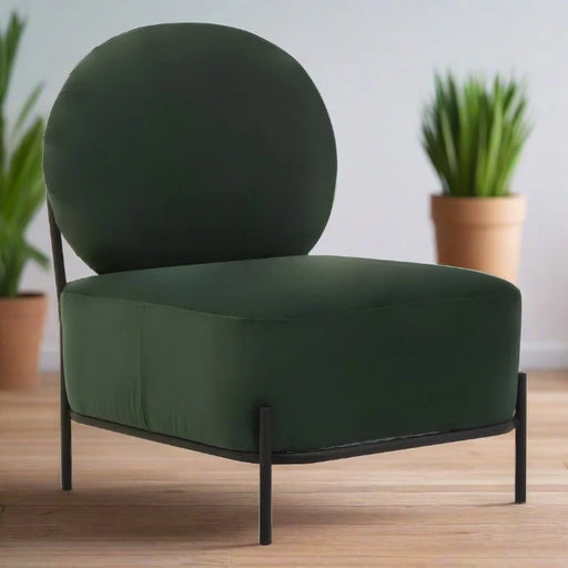 Huston Accent Chair, Dark Green Velvet, Black Metal Legs