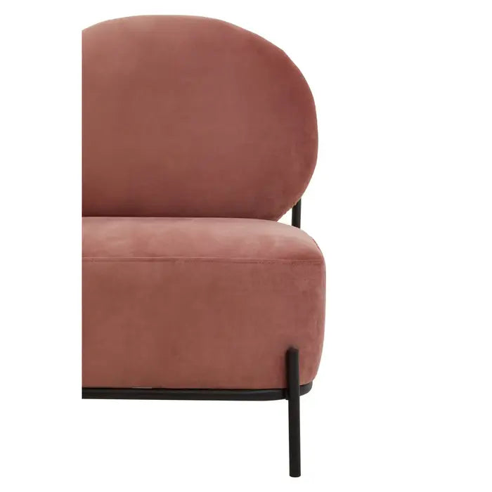 Huston Accent Chair, Dusky Rose Velvet, Black Metal Legs