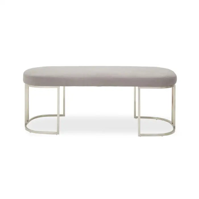 Burton Indoor Bench, Grey Fabric, Silver Curved Metal Frame