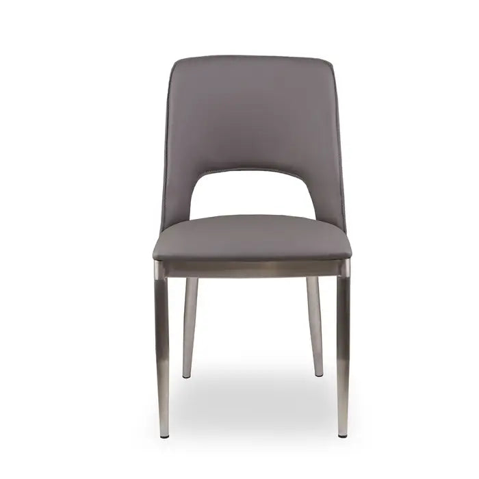 Gilden Dining Chair In Grey Leather & Chrome Metal Frame