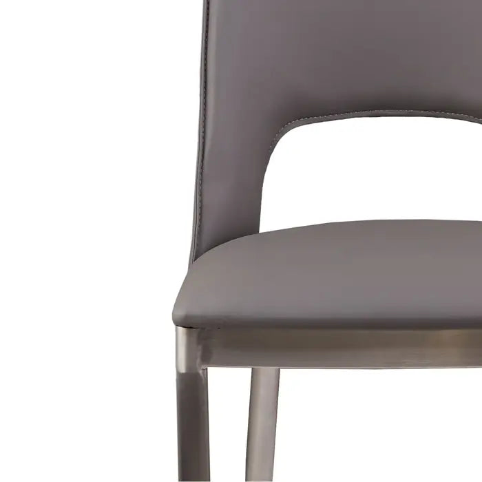 Gilden Dining Chair In Grey Leather & Chrome Metal Frame