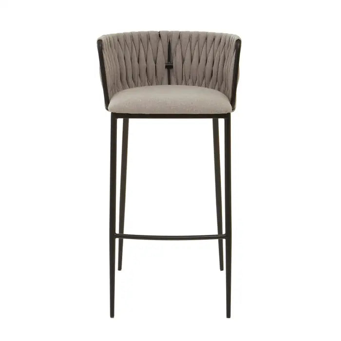 Grandor Bar Chair, Grey Woven Fabric, Black Metal