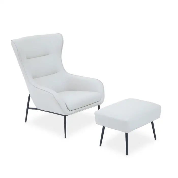 Kaiko White/Stone Leather Armchair / Accent Chair And Footstool