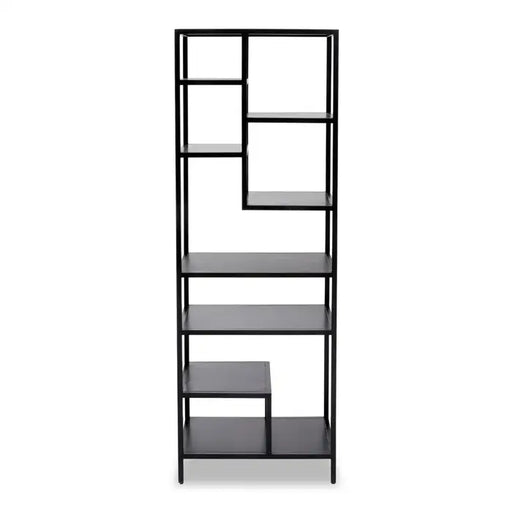 Cibo Cinza Rectangular Floor Shelf, Black Metal Frame, Open Shelf