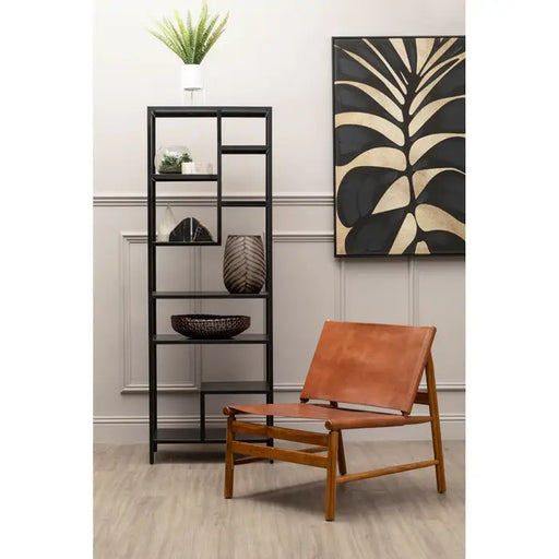 Cibo Cinza Rectangular Floor Shelf, Black Metal Frame, Open Shelf