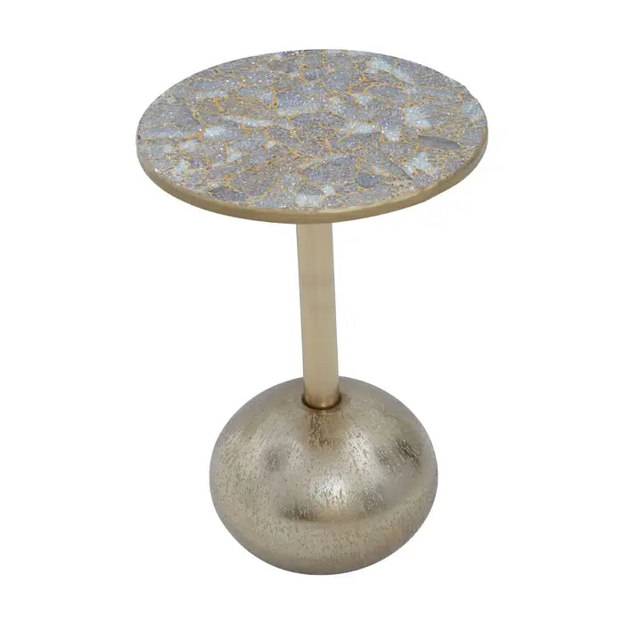 Inventivo Metal Side Table, Round Mosaic Top, Gold Finish
