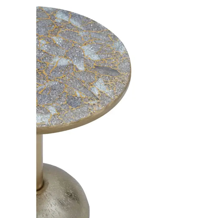 Inventivo Metal Side Table, Round Mosaic Top, Gold Finish