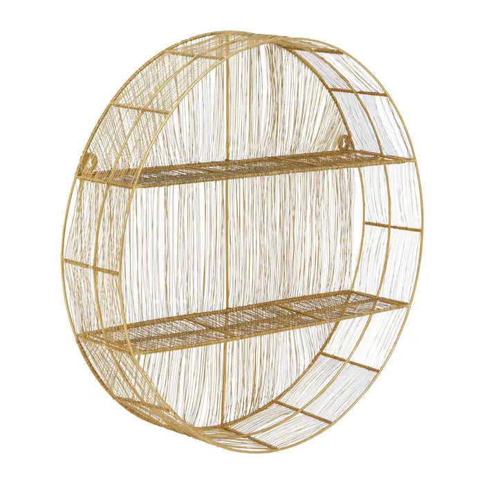 Enzo Round Wall Shelf, Gold Wire, Iron Frame,  Open Shelf