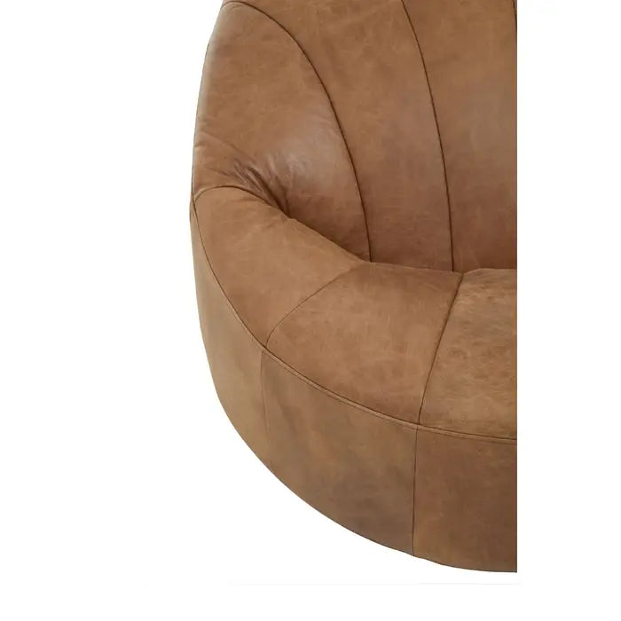 Haxton Floor Accent Chair, Light Brown Pleated Leather