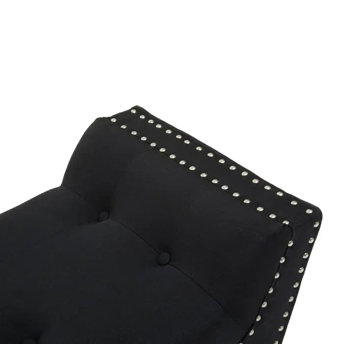 Wilton Black Fabric Bench, Silver Studs, Button Tufted
