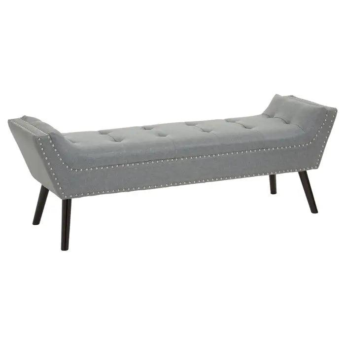 Wilton Grey Fabric Bench, Silver Studs, Button Tufted