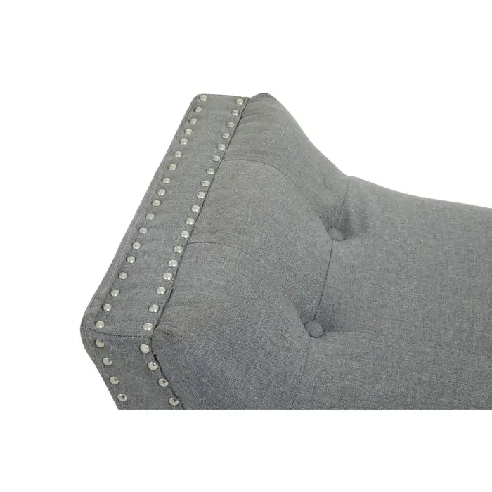 Wilton Grey Fabric Bench, Silver Studs, Button Tufted