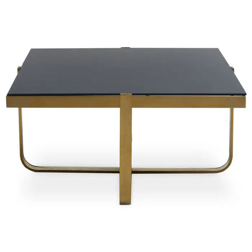 Alana III Square Coffee Table, Gold Metal, Black Glass