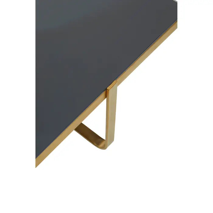 Alana III Square Coffee Table, Gold Metal, Black Glass