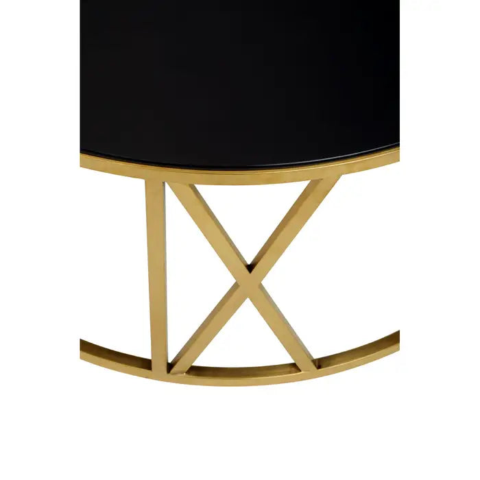 Alana Round Coffee Table, Black Tempered Glass Top, Gold Stainless Steel Frame