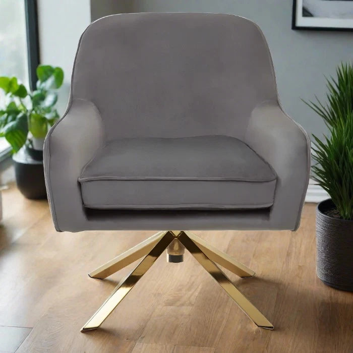 Avery Armchair / Accent Chair, Grey Velvet, Gold Metal Legs