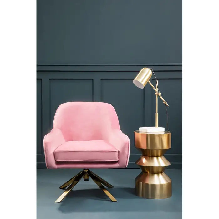 Avery Armchair / Accent Chair, Pink Velvet, Gold Metal Legs