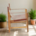 Kendari Accent Armchair, Brown Leather, Natural Wood Frame