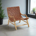 Crofton Accent Lounge Chair, Brown Leather Strapping, Natural Wood Frame
