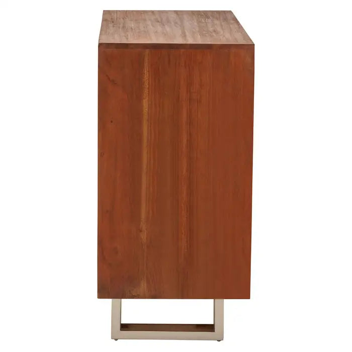 Simla Sideboard, Acacia Wood,  Metal Legs, One Door, Three Drawers, Brown