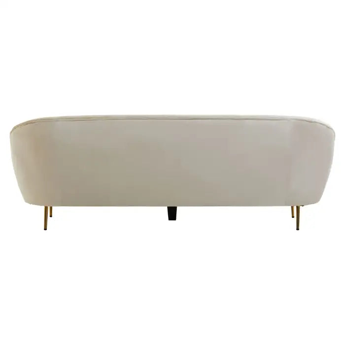 Yasmeen 3 Seater Sofa, Beige Velvet, Curved Shape, Tapered Gold Finished Legs