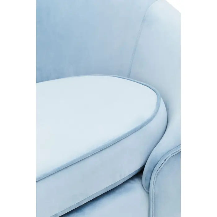 Yasmeen 3 Seater Sofa, Aqua Blue Velvet, Curved Shape, Tapered Gold Finished Legs