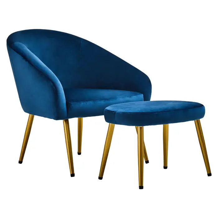 Yasmeen Midnight Blue Chair And Footstool / Accent Chair