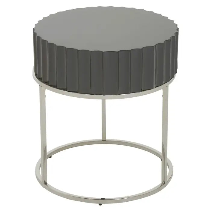 Genoa Side Table, Grey Finish, Stainless Steel Frame, Round Top