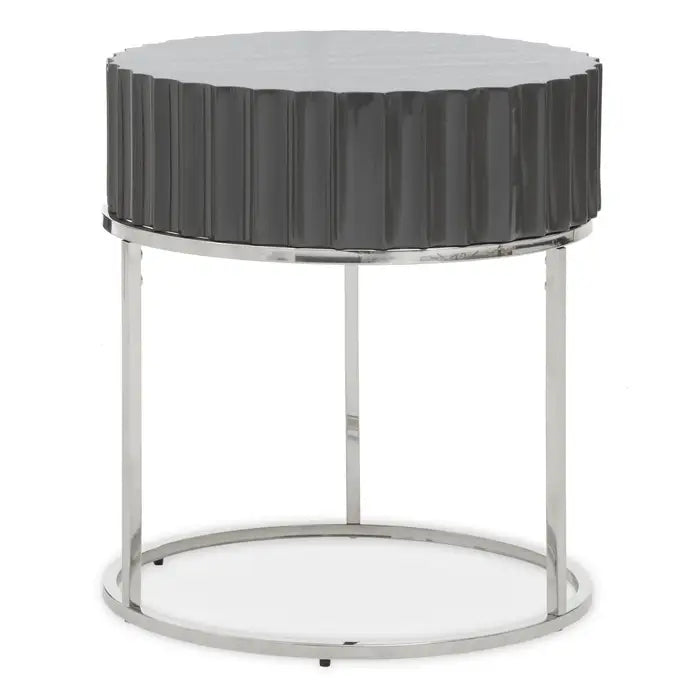 Genoa Side Table, Grey Finish, Stainless Steel Frame, Round Top