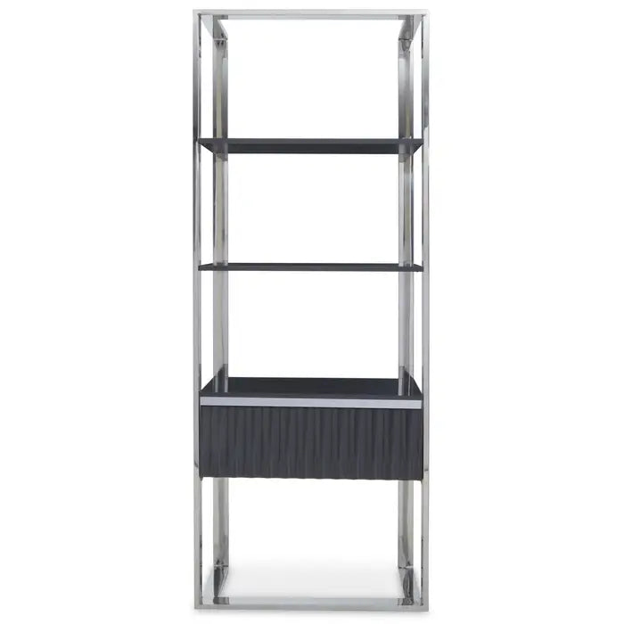 Genoa Rectangular Floor Shelf Unit, Silver Stainless steel Frame, Three Shelves