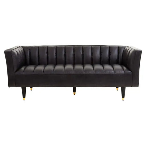 King Three Seater Sofa, Antique Black Leather, Wooden Legs,  Flared Arms