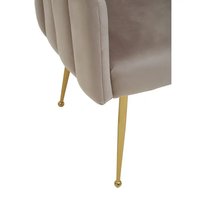 Scalloped Mink Velvet Dining Chair With Gold Legs