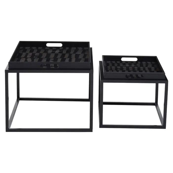 Celina Nesting Side Tables, Square Metal Black Frame, Set Of Two