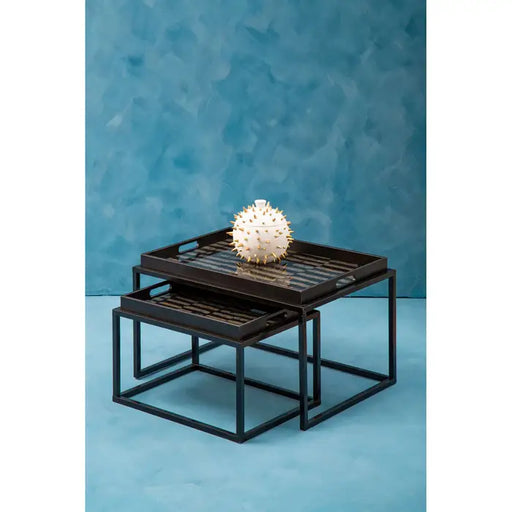 Celina Nesting Side Tables, Square Metal Black Frame, Set Of Two 