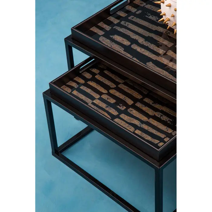 Celina Nesting Side Tables, Square Metal Black Frame, Set Of Two