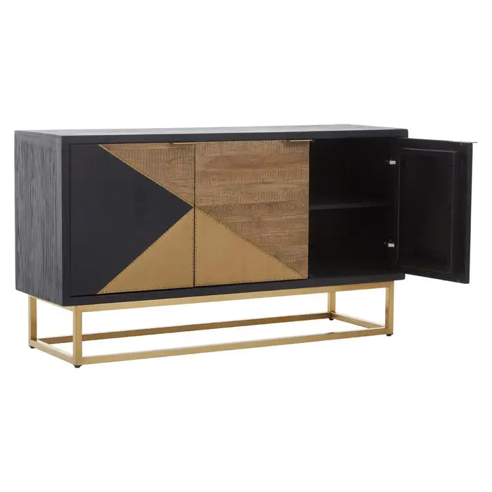 Siena Sideboard, Gold Stainless Steel Legs,  Black, Brown Oak, Modern Design