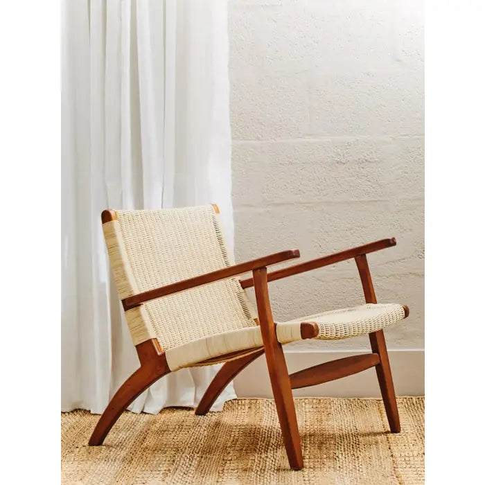 Java Accent Chair, Woven Natural Rattan, Wood Frame