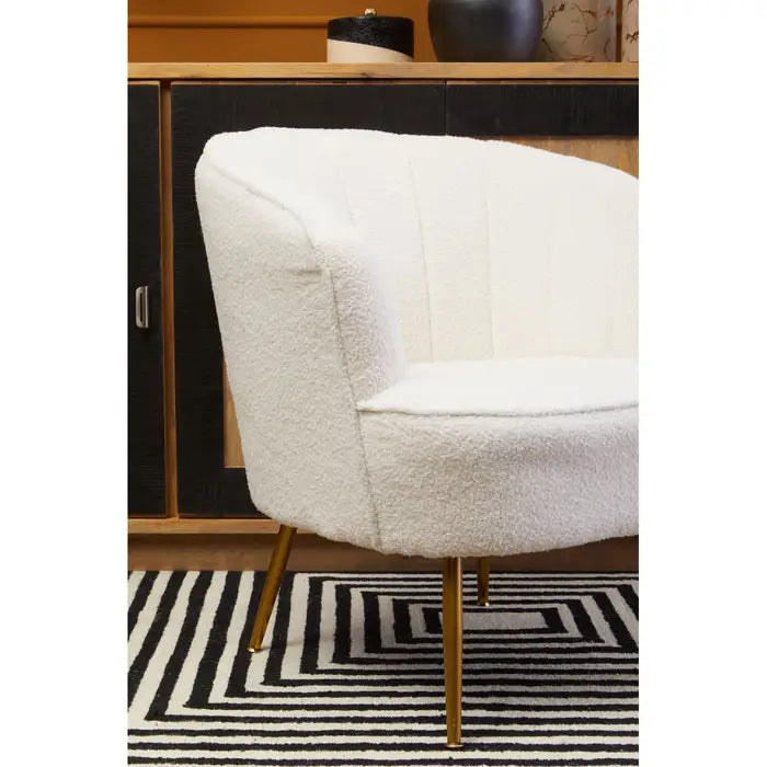 Yazmin White Channel Armchair With Gold Finish Legs / Accent Chair