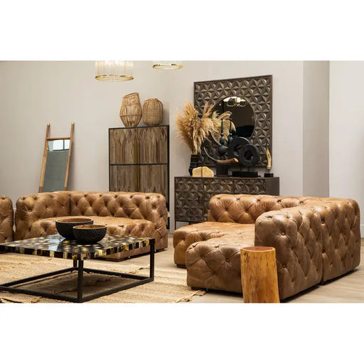 Hoxton Tufted Leather Sofa, Left Arm, Brown, Foam-Padded