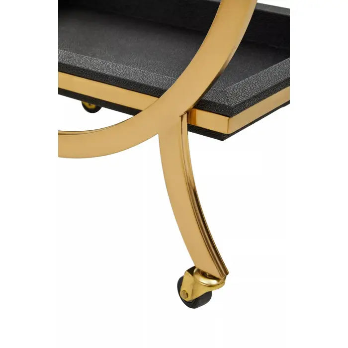 Cardoba Serving Trolley, two rectangular tiers, Circular Frame, Black & Gold