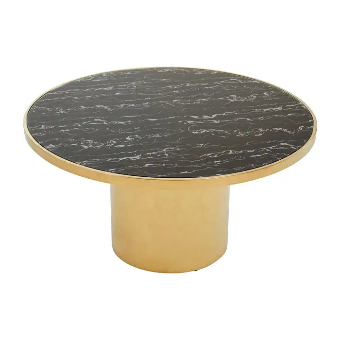 Oria Coffee Table, Gold Effect Metal Base, Black Marble Top
