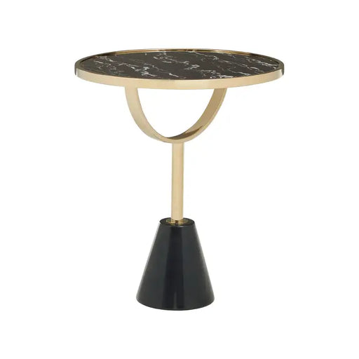 Oria Side Table, Black Metal Base, Round Marble Top