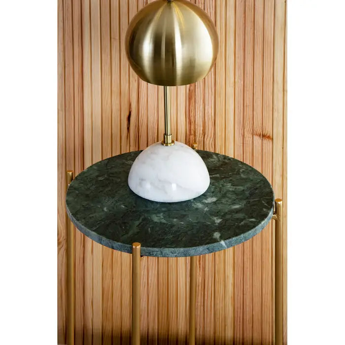 Mandoli Side Table, Gold Metal Frame, Green Round Marble Top