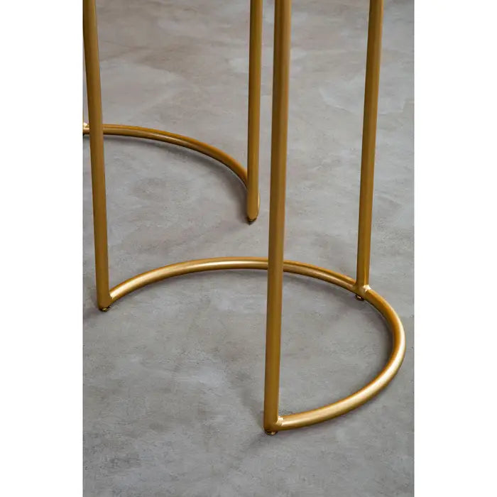 Mandoli Nest Side Table, Gold Metal Frame, Green Round Marble Top, Set Of 2