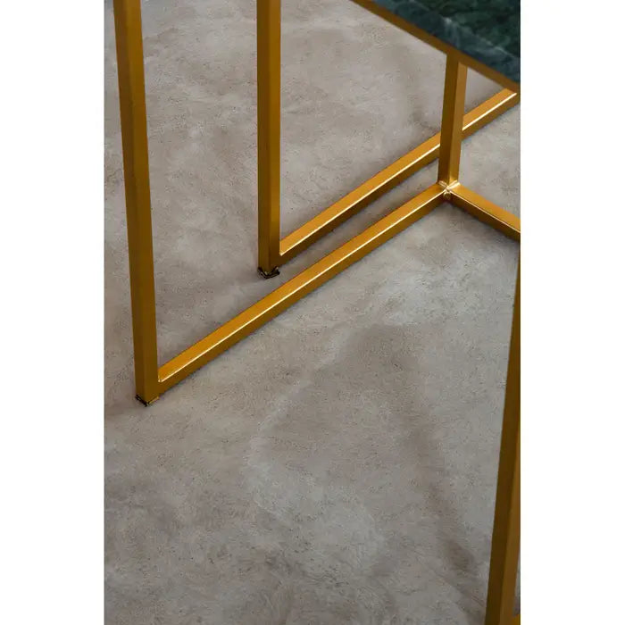 Mandoli Nest Side Tables, Gold Metal Frame, Green Marble Top, Set Of 2