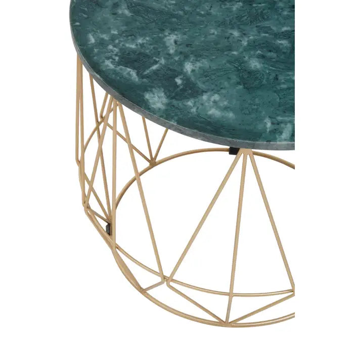Mandoli Side Table, Gold Metal Frame, Green Marble Top