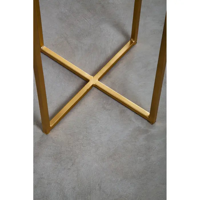 Mandoli Side Table, Gold Metal Frame, White Marble Top