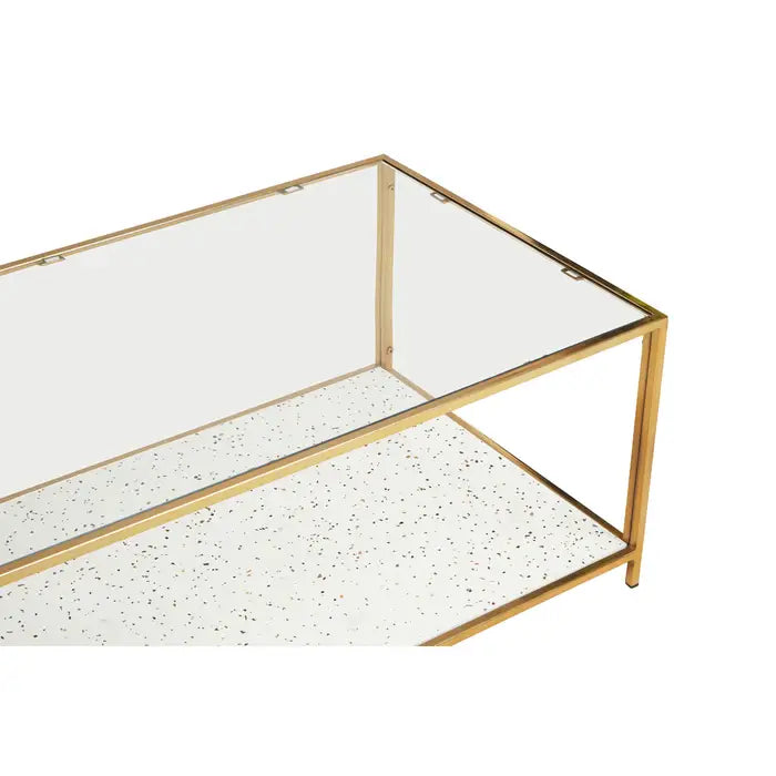 Novi Coffee Table, Gold Metal Frame, Terrazzo, Glass Top